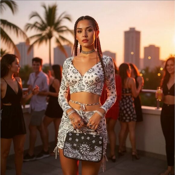 Salty After Sundown Wrap Crop Top & Ruched Mini Skirt Set by Poster Grl - Picture 4 of 4